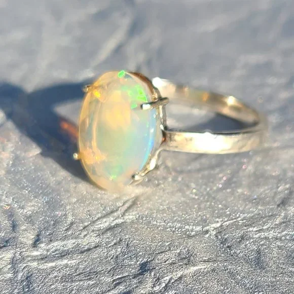 COPY-Ethiopian Opal Ring Size 7 Sterling Silver-Opal Jewelry-Opal Stone-Birth… - Picture 3 of 10